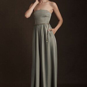 Anthropologie BHDLN Straight-Neck Satin A-Line Gown